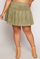 Womens Plus Size Suede Pleated Skirt, Green, Size 2X