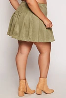 Womens Plus Size Suede Pleated Skirt, Green, Size 2X