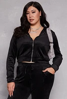 Womens Plus Size Velour Front Zip Hoodie, Black, Size 1X