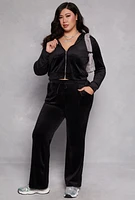Womens Plus Size Velour Front Zip Hoodie, Black, Size 1X