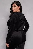Womens Plus Size Velour Front Zip Hoodie, Black, Size 1X