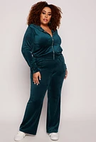 Womens Plus Size Velour Front Zip Hoodie, Green, Size 2X
