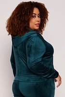 Womens Plus Velour Front Zip Hoodie, Green,