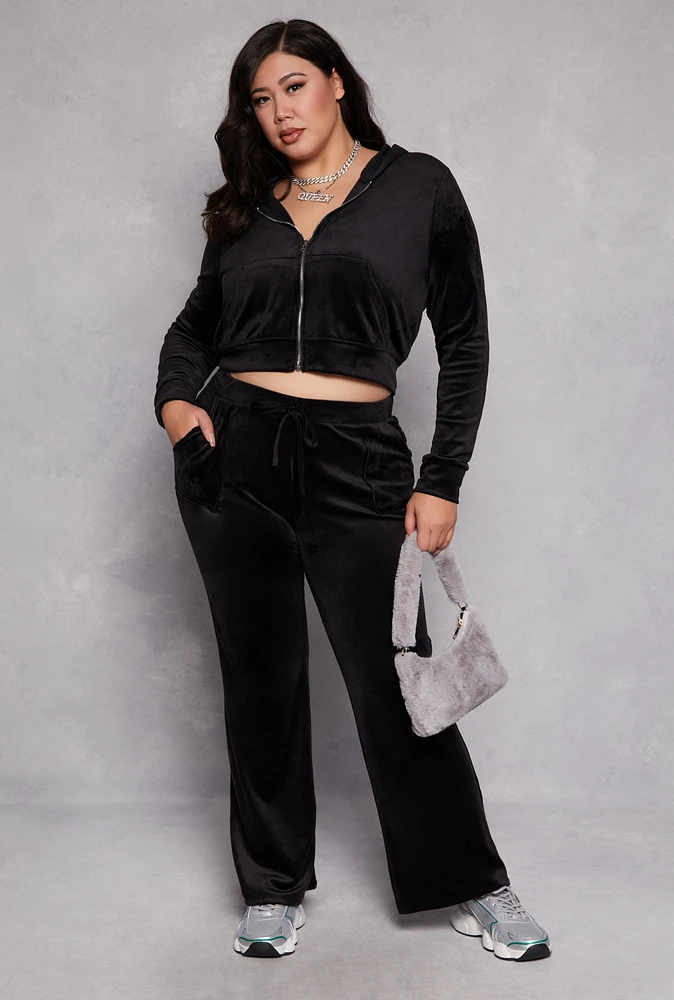 Womens Plus Size Velour Wide Leg Sweatpants, Black, Size 2X