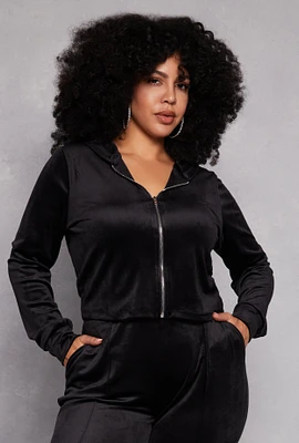 Womens Plus Size Iris Velour Hooded Sweatshirt, Black, Size 3X