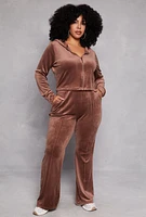 Womens Plus Size Iris Velour Hooded Sweatshirt, Brown, Size 1X