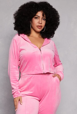 Womens Plus Size Iris Velour Hooded Sweatshirt, Pink, Size 2X