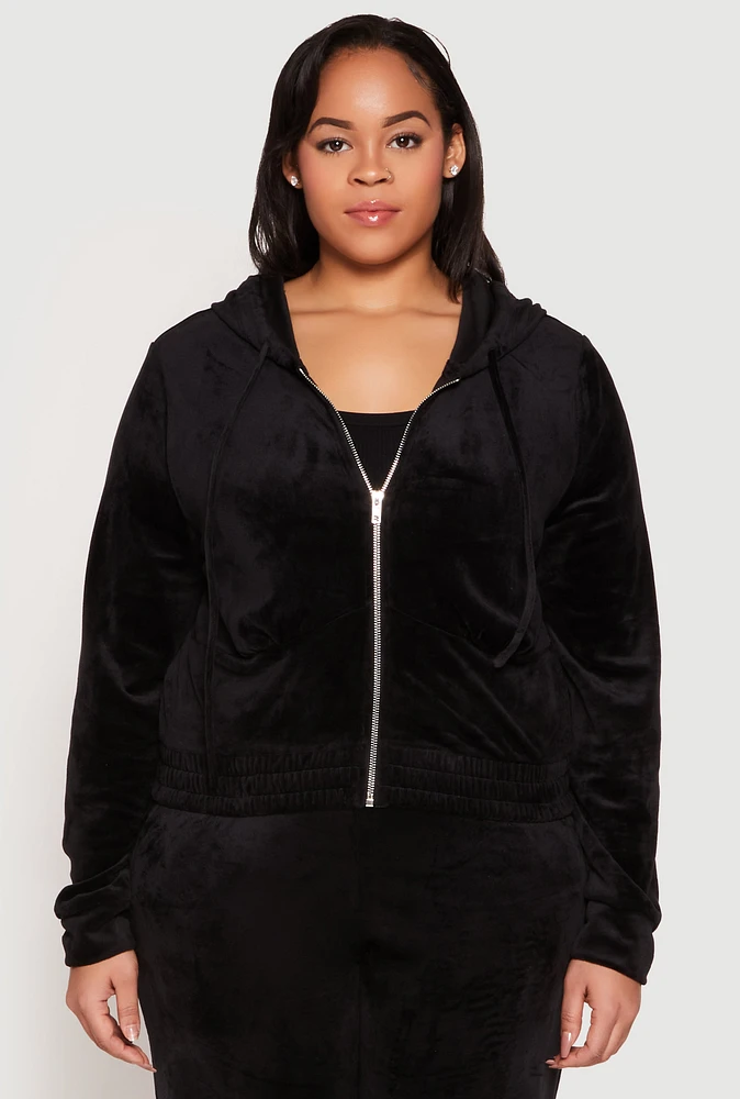 Womens Plus Iris Velour Cropped Hooded Sweatshirt,
