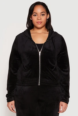 Womens Plus Iris Velour Cropped Hooded Sweatshirt,