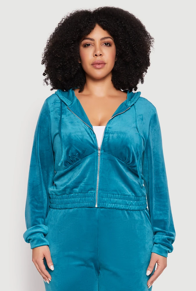 Womens Plus Size Iris Velour Cropped Hooded Sweatshirt, Blue, Size 2X