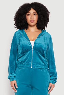 Womens Plus Size Iris Velour Cropped Hooded Sweatshirt, Blue, Size 2X
