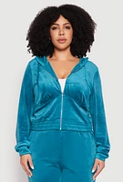 Womens Plus Size Iris Velour Cropped Hooded Sweatshirt, Blue, Size 2X