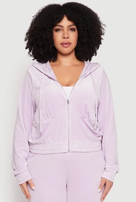 Womens Plus Size Iris Velour Cropped Hooded Sweatshirt, Purple, Size 2X