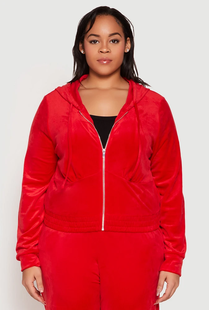 Womens Plus Size Iris Velour Cropped Hooded Sweatshirt, Red, Size 2X