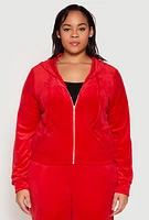 Womens Plus Size Iris Velour Cropped Hooded Sweatshirt, Red, Size 2X