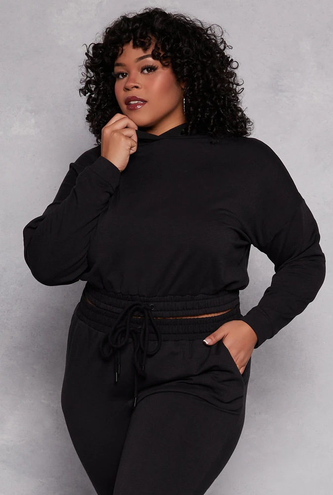 Womens Plus Size Iris Elastic Hem Hooded Sweatshirt, Black, Size 2X