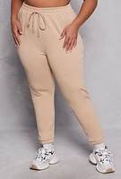 Womens Plus Iris Fleece Drawstring Sweatpants, Khaki,