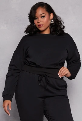 Womens Plus Size Fleece Pullover Sweatshirt, Black, Size 2X