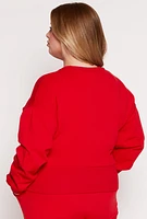 Womens Plus Size Fleece Pullover Sweatshirt, Red, Size 2X