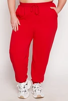 Womens Plus Size High Waisted Drawstring Joggers, Red, Size 2X