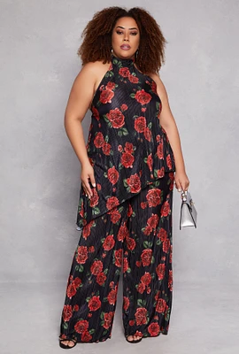 Womens Plus Size Almost Famous Plisse Patterned Palazzo Pants, Multi, Size 3X