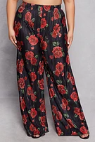 Womens Plus Size Almost Famous Plisse Patterned Palazzo Pants, Multi, Size 3X