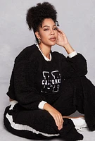 Womens Plus Size Almost Famous LA California Sherpa Sweatshirt, Black, Size 1X