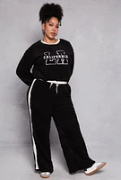Womens Plus Size Almost Famous LA California Sherpa Sweatshirt, Black, Size 1X