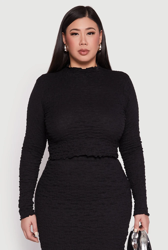Womens Plus Almost Famous Textured Knit Funnel Neck Top, 2X