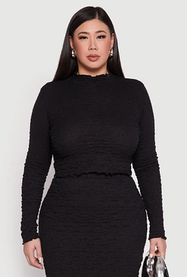 Womens Plus Almost Famous Textured Knit Funnel Neck Top, 2X