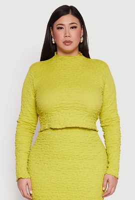 Womens Plus Size Almost Famous Textured Knit Funnel Neck Top, Green, Size 2X