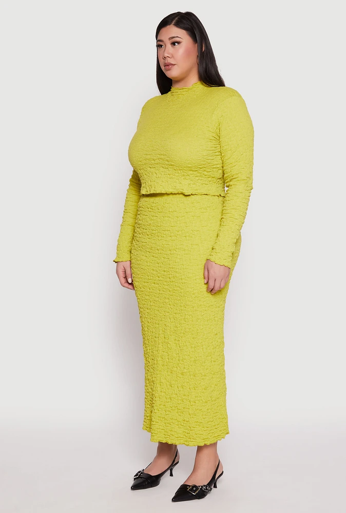 Womens Plus Size Almost Famous Textured Knit Funnel Neck Top, Green, Size 2X
