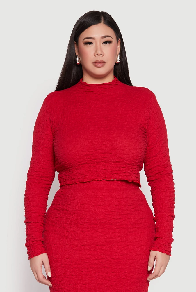 Womens Plus Size Almost Famous Textured Knit Funnel Neck Top, Red, Size 2X