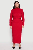 Womens Plus Size Almost Famous Textured Knit Funnel Neck Top, Red, Size 1X