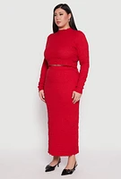 Womens Plus Size Almost Famous Textured Knit Funnel Neck Top, Red, Size 1X