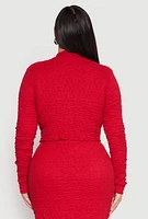 Womens Plus Size Almost Famous Textured Knit Funnel Neck Top, Red, Size 1X