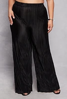 Womens Plus Almost Famous Plisse Palazzo Pants, Black,