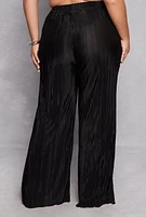 Womens Plus Almost Famous Plisse Palazzo Pants, Black,