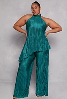 Womens Plus Size Almost Famous Plisse Palazzo Pants, Green, Size 2X