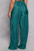 Womens Plus Size Almost Famous Plisse Palazzo Pants, Green, Size 2X