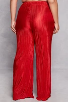 Womens Plus Size Almost Famous Plisse Palazzo Pants, Red, Size 3X