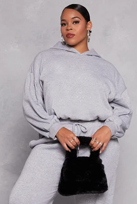 Womens Plus Size Almost Famous Rhinestone Hooded Sweatshirt, Grey, Size 1X
