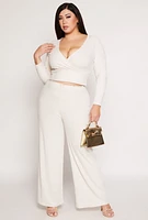 Womens Plus Almost Famous Lace Trim Surplice Top, White,