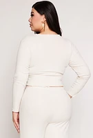 Womens Plus Size Almost Famous Lace Trim Surplice Top, White, Size 3X