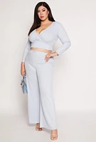 Womens Plus Size Almost Famous Lace Trim Surplice Top, Blue, Size 3X