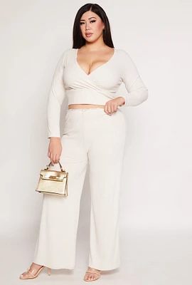 Womens Plus Size Almost Famous Lace Trim Wide Leg Pants, Khaki, Size 2X