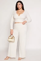 Womens Plus Size Almost Famous Lace Trim Wide Leg Pants, Khaki, Size 2X