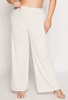 Womens Plus Size Almost Famous Lace Trim Wide Leg Pants, Khaki, Size 2X