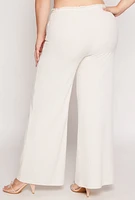 Womens Plus Size Almost Famous Lace Trim Wide Leg Pants, Khaki, Size 2X