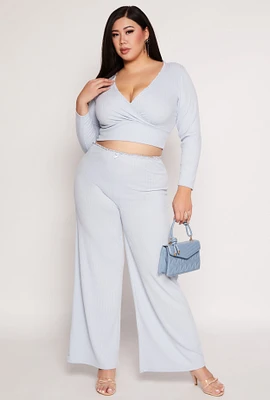 Womens Plus Almost Famous Lace Trim Wide Leg Pants,
